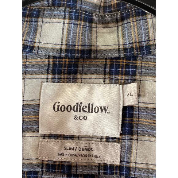 GOODFELLOW & CO Men's Cream/Blue Plaid Slim-Fit Button-Up Long Sleeve Shirt SZXL - Picture 10 of 11